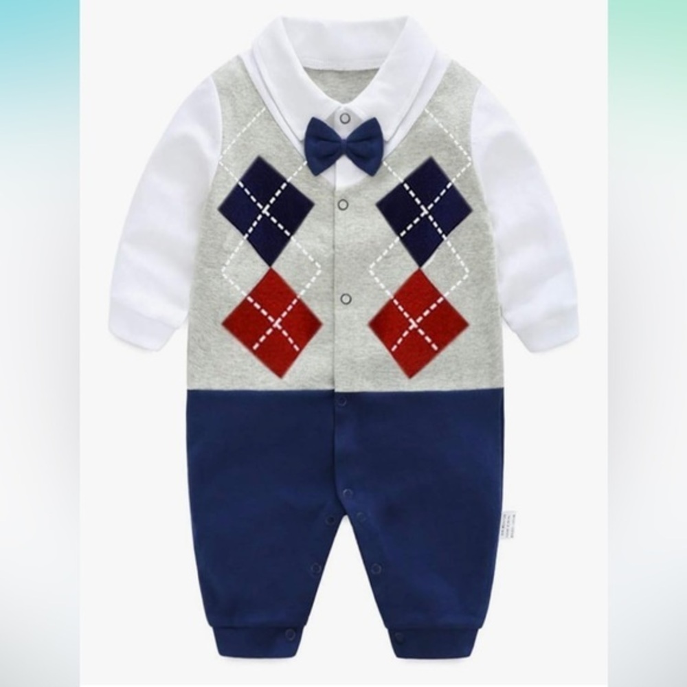 NEW Baby Boy Printed Sweater Vest Collared Shirt Pant Bodysuit Romper Outfit